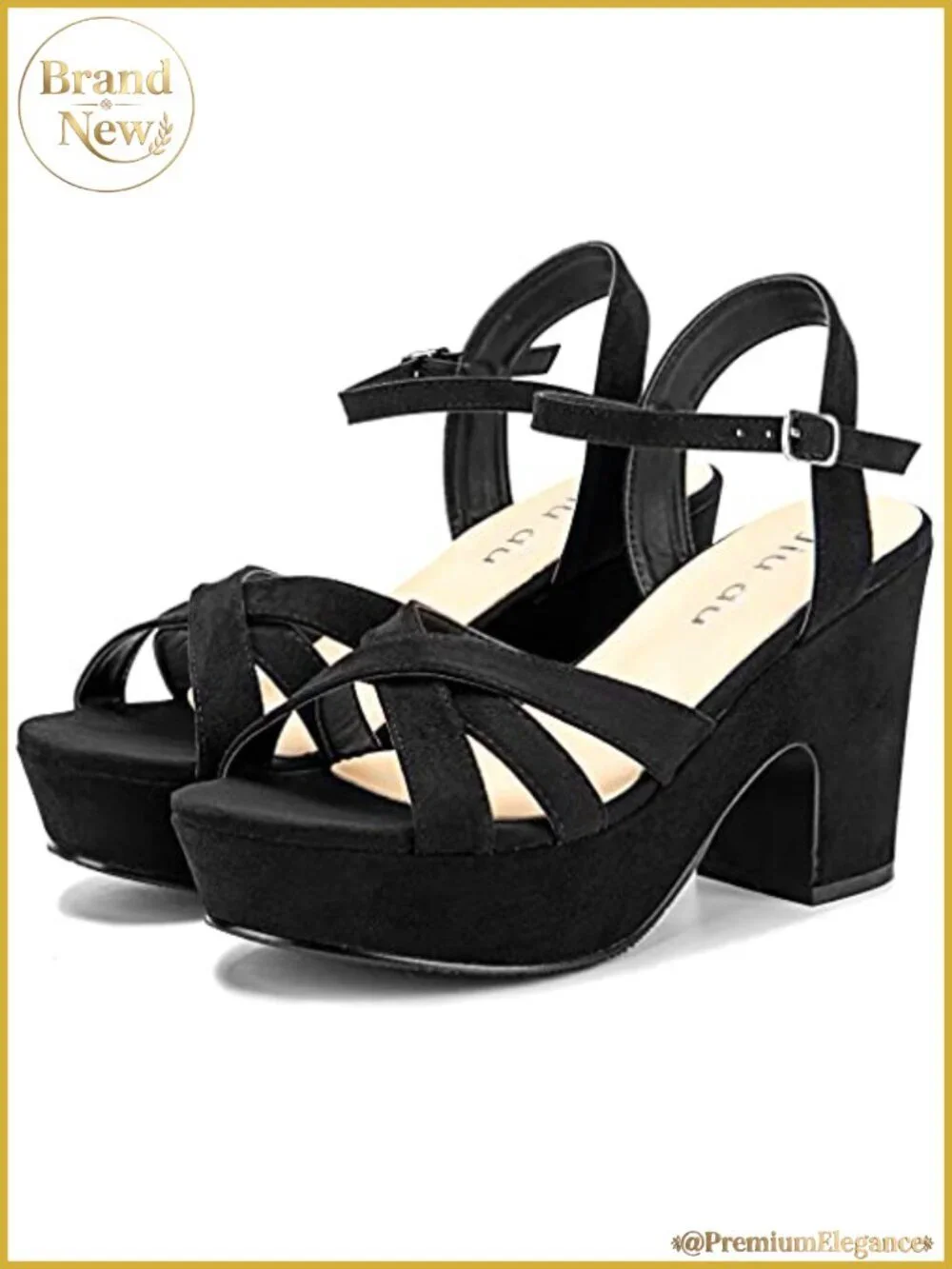 Faux Suede Platform Chunky Heel Ankle Strap Sandals Women Open Toe